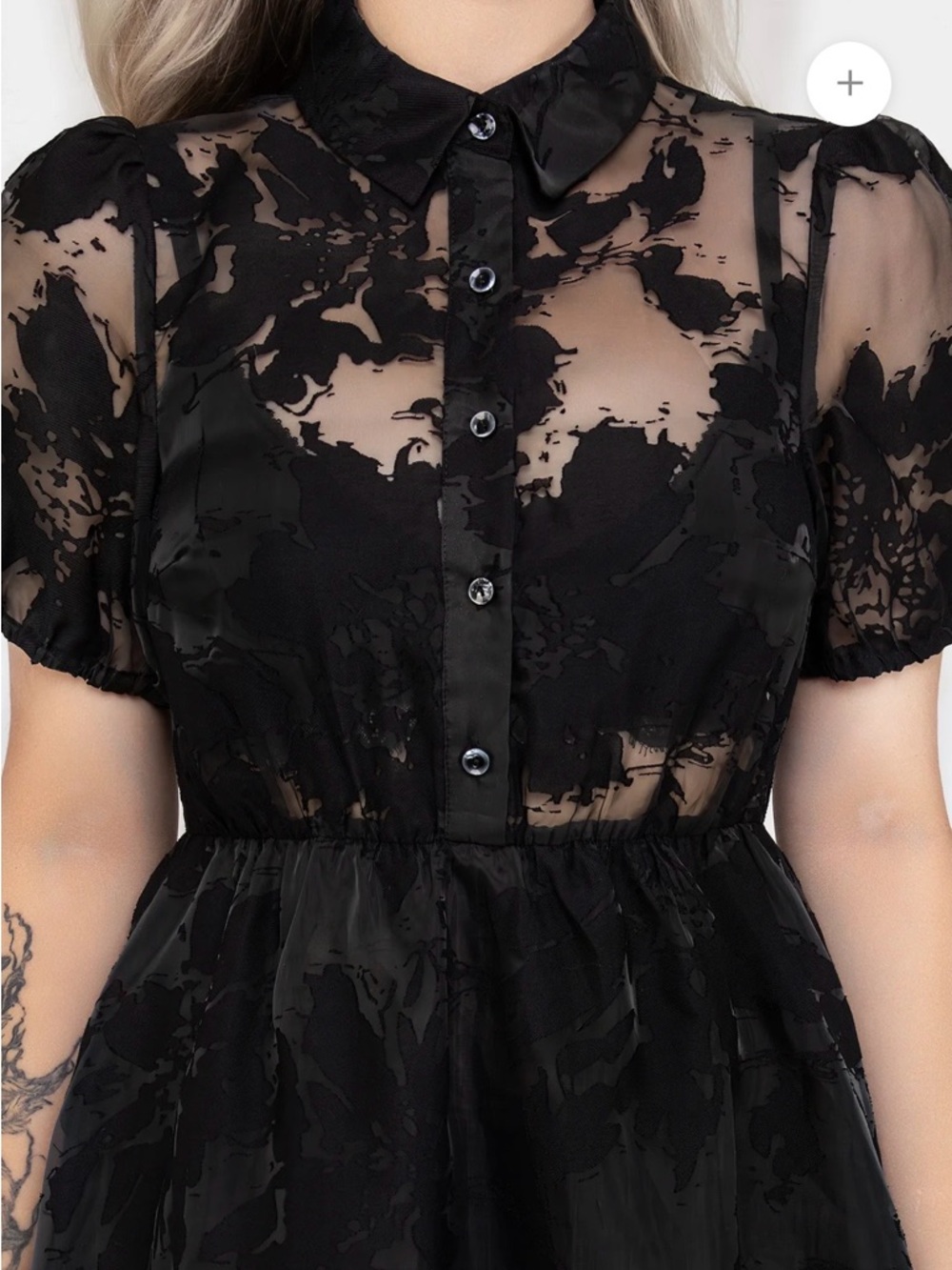 Disturbia Sheer Black Spectre Layered Midi Shirt Dress - Picture 3 of 8